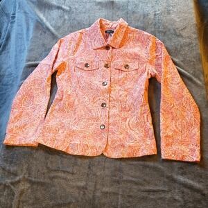 Analogy Pink Orange Paisley Textured Trucker Jacket Womens M Boho Light WT Y2K
